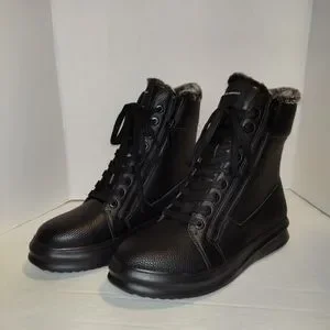 Karl Lagerfeld Paris Men\'s Grained Leather Faux Fur-Lined Combat Boots. Karl Lagerfeld | Shoes | Karl Lagerfeld Paris Mens Grained  main image 3
